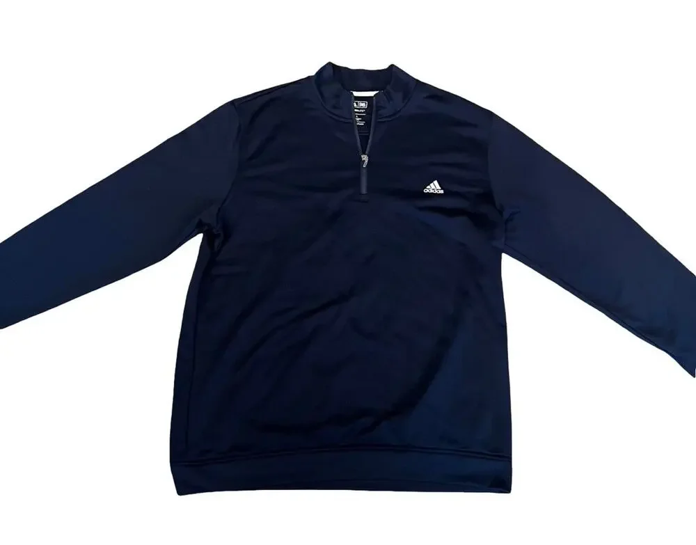 Adidas Mens Large Navy Quarter Zip Pullover Climawarm Long Sleeve